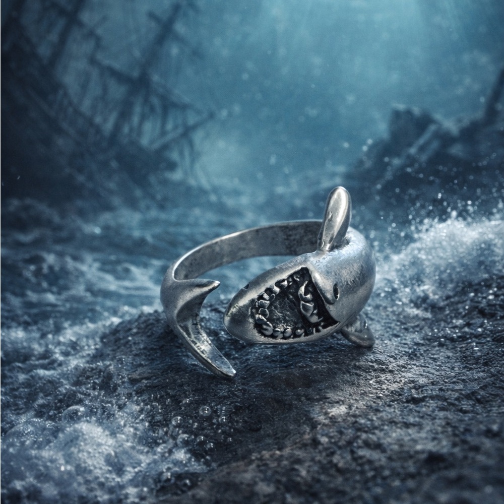 Silver Adjustable Shark Ring